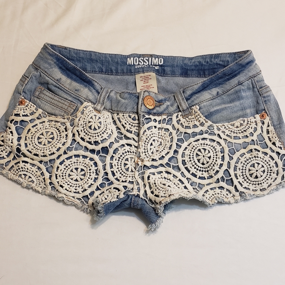 Super short jean shorts with crochet detailing